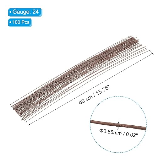 PATIKIL 24 Gauge 16" Floral Stem Wire, 100 Pcs Paper Wrapped Iron Artificial Flower Stem Accessories for DIY Bouquet Stem and Craft Decoration, Brown