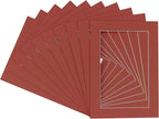 Pack of Ten Acid Free 11x14 Mats Bevel Cut for 8.5x11 Photos - Brick Red Precut Matboards With Backing Boards and Self Seal Photo Mat Bags For Pictures, Photos, Framing - 4-ply Thickness