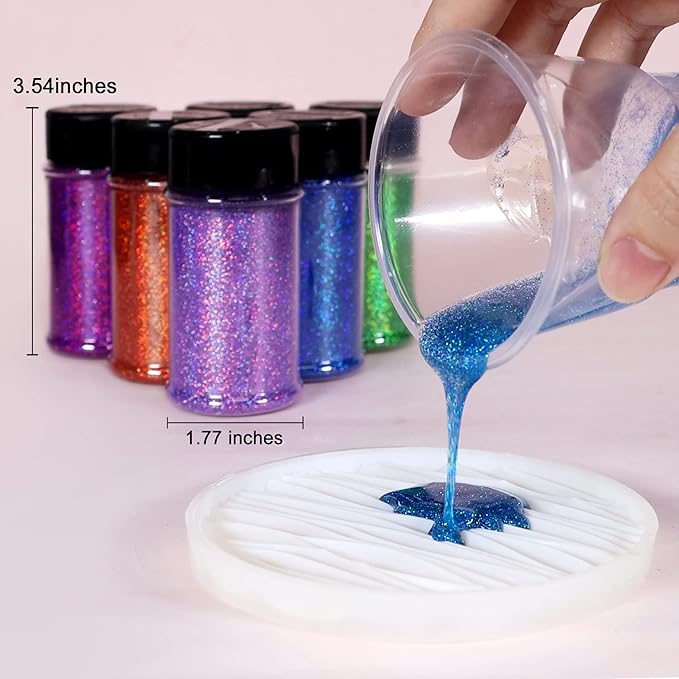 Renfio Holographic Ultra Fine Glitter Powder Metallic Resin Glitter 2.11 Oz (60g) PET Flakes Crafts Sequins 1/128" 0.008" 0.2mm Epoxy Chips Flakes for Tumblers Slime - Laser Light Gold