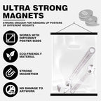 Ywlake Magnetic Poster Hanger, 28x22 28x40 28x20 Poster Frame Wood Wooden Magnet Print Posters Dowel Scroll Hanger Hangers Hanging Kit for Walls Map Canvas Artwork (Black, 28")