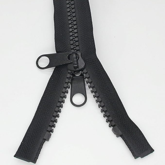 Leekayer 1PCS #10 114 Inch Heavy Duty Zippers for Sewing Separating Large Plastic Zippers Black Tape with Double Pull Tab Slider, Sleeping Bag, Boat, Canvas, Cover, Trampoline, Dog Bed,Tent