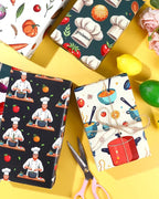 Pineraap 12 Sheets Chef Cooking Wrapping Paper, Vegetable Cooking Theme Gift Wrap Paper for Baker, Tomato, Chef Design Folded Flat Art Paper for Birthday, Kitchen Gifts, DIY Crafts, 19.7 x 27.6 Inch