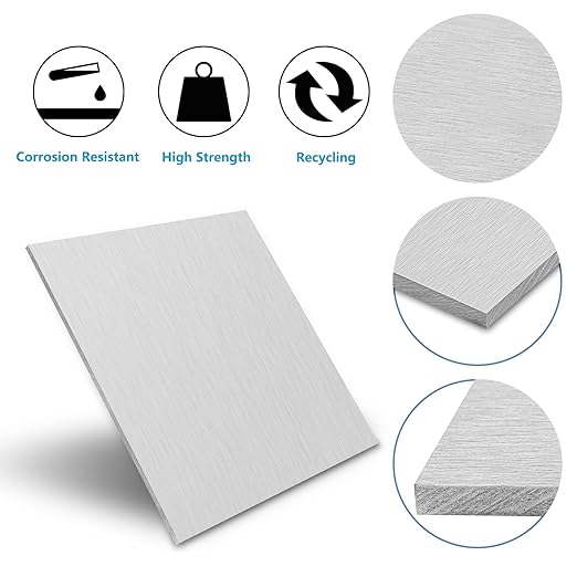6061 Aluminum Sheet Metal 8 x 12 x 1/4 Inch, Heavy Duty Aluminum Sheets Plates with Protective Film, 6MM Thick Flat Plain Panel Plate Solid Metal Sheet Plate for Crafting Structural Framing Base Plate