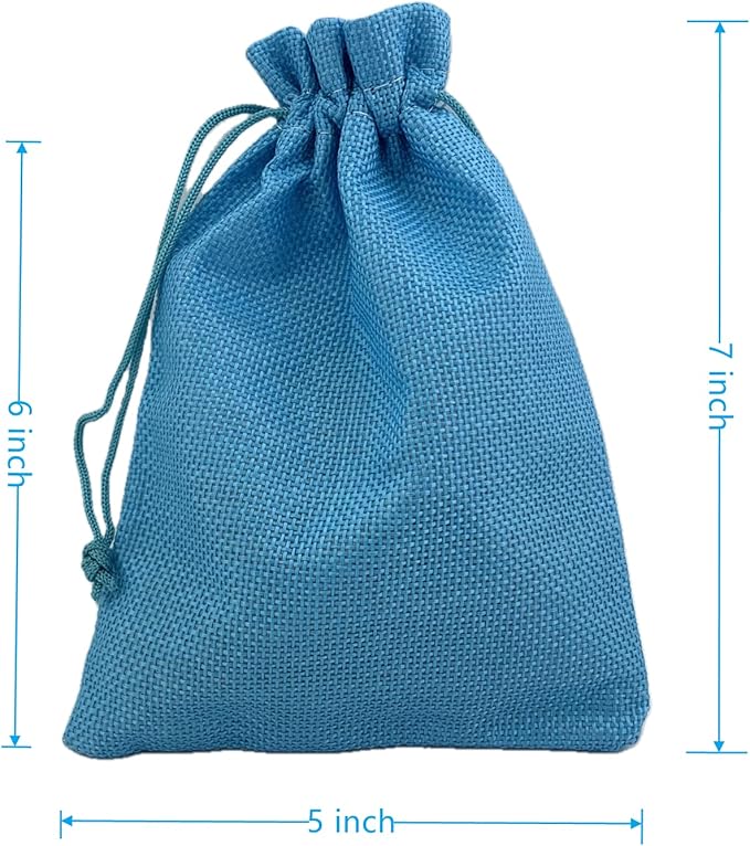 Palmhomee Pack of 25 Burlap Gift Bags with Drawstring Linen Jewelry Pouches Wedding Hessian Jute Bags for Birthday and Treat Pouches Party Wedding Favors Gift (5x7 Inch, Ocean Blue)