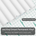 TECKWRAP 001 Smart Adhesive Vinyl Permanent,13in x 5ft, Vinyl for DIY Decal Projects, Compatible with Explore3/Maker3, Matte Coconut White