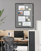 38"x28" Enclosed Bulletin Board, Lockable Weather-Resistant Aluminum Cork Noticeboard for Hospital School & Office, Black Frame w/Grey Flet