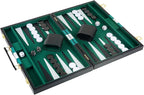 Backgammon Set 2 Players Classic Backgammon Sets for Adults Board Game with Black PU Leather Case Portable and Travel Backgammon Set (Green, 15inch)
