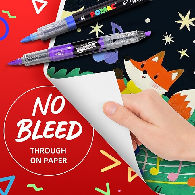 POMAC Acrylic Paint Markers Pens 5 Assorted Colors, Water-Based Paint Markers Pen Brush Tip, No-Bleed Liquid Acrylic Marker Waterproof for Fabric, Canvas, Rock, Glass, Wood, DIY Crafts, Art Supplies