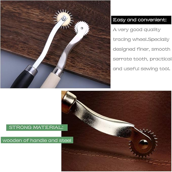LUNARM 3 Pcs Tracing Wheel Sewing Tool, Needle Point Tracing Wheel, Random Color Tracing Wheel Sewing Tool, Stitching Wheel Tool for Leathercraft, Professional Stitch Marking Spacer