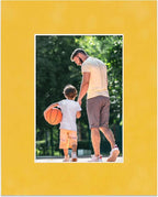 Pack of 25 Acid Free 8x10 Mats Bevel Cut for 5x8 Photos - Sunrise Yellow Suede Precut Matboards With Backing Boards and Clear Photo Mat Bags For Pictures, Photos, Framing - 4-ply Thickness