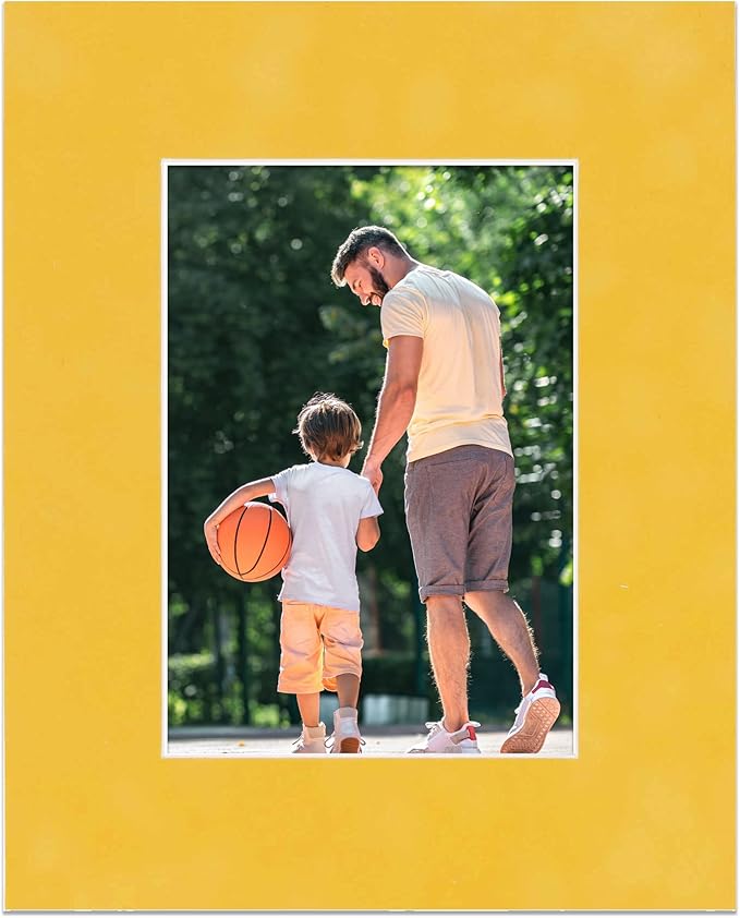 Pack of Ten 8x10 Mats Bevel Cut for 6x8 Photos - Acid Free Sunrise Yellow Suede Precut Matboards for Pictures, Photos, Framing - 4-ply Thickness
