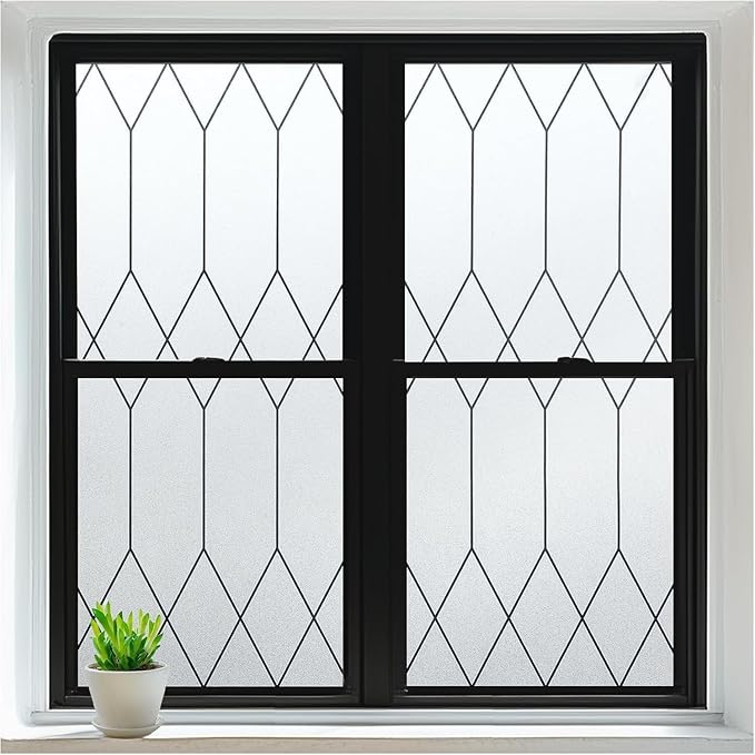 rabbitgoo Window Privacy Film for Glass Windows, Frosted Glass Cling with Decorative Moroccan Lattice, Removable Heat Control Sun Blocking Door Covering Sticker for Home Bathroom, 23.6 x 78.7 inches