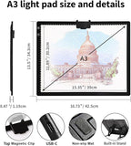 Rechargeable A3 Light Pad for Diamond Painting,Tracing Light Box with Stand and Clip,3 Colors Stepless Dimmable and 6 Levels of Brightness Light Board for Artists,Drawing,Sketching,Animation
