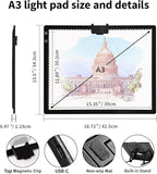 Rechargeable A3 Light Pad for Diamond Painting with Padded Case,Light Board with Stand,3 Colors Stepless Dimmable and 6 Levels of Brightness Light Box for tracing,Drawing,Sketching,Animation
