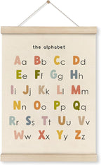 HRQKO ABC Poster Hanger Frame, Alphabet Wall Art, Cute ABC Poster Wall Art with Wooden Frames, Alphabet Banner Wall Hanging Decor for Nursery Toddler Playroom, 12x16 inch