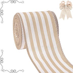 Burlap Ribbon Wired, Farmhouse Rustic White Stripe Ribbon for Gifts Wrapping DIY Crafts Floral Bows Wreath Making Party Supplies Holiday Home Decoration, 2.5 Inch x 10 Yards