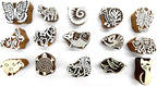 CraftsofIndia® Animals and Birds Wooden Blocks for Stamping, Block Printing on Textiles, Pottery Crafts,Henna, Scrapbooking, Wall Painting (Set of 15)