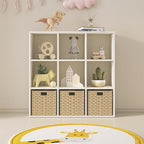 Wood Cube Storage Organizer Closet Cabinet for Living Room Bedroom Study Shelf Bookcase Wooden Floor Standing Open Bookshelf for Kids Home Office Display Storage Cabinet (White, 9-Cube, 11.81in)