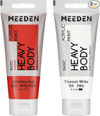 MEEDEN Acrylic Paint Vermilion Hue: Bundled with Titanium White Color - 100ml/3.38oz x 2 Bulk Heavy Body Acrylic Paint Tubes for Art Craft Painting