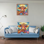 Fanxvivy Stamped Cross Stitch Kits for Adults Beginners Pillow Needlepoint Kit with Embroidery Pattern Needlework Kit Prestamped Stitches Kit 11CT Cross Stitching-Colorful Cow Flowers 18x18 inch