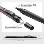 Nicpro Black Art Mechanical Pencil Set, 5PCS Metal Drafting Pencils 0.3, 0.5, 0.7, 0.9 mm & 2mm Graphite Lead Holder For Sketching Drawing With 9 Tubes (4B 2B HB 2H Colors) Lead Refills Erasers Case