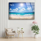 My Photostation.com 28Wx18H'' Summer Beach Landscape Glass Wall ArtTempered Glass Printing Wall Decor Large Wall Art Wall Hangings