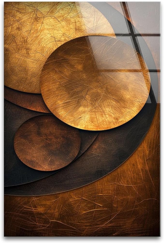 My Photostation.com 30Wx35.5H'' Bronze Art Deco Geometric Motifs Glass Wall Art Tempered Glass Printing Wall Decor Large Wall Art Wall Hangings