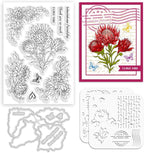 ORIGACH Realistic Protea Cynaroides Flower Layering Stencil Stamp and Die Set for Card Making, Silicone Stamps Metal Die Cut and Template for Card Making Scrapbooking DIY Crafting