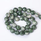 32pcs 12mm Natural Green Spot Stone Stone Beads for Jewelry Making Loose Spacer Round Beads DIY Bracelets Necklaces 15" (12mm, Green Spot Stone)