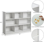 3-Tier Bookshelf, 8-Section Wooden Bookcase, Storage Organizer with Anti-Tilt Device, Modern Storage Display Cabinet for Living Room, Classroom, Kid’s Room (White)