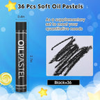 Geyoga 36 Pcs Soft Oil Pastels Bulk Artists Oil Crayons Single Color Creamy Pastels for Art Painting Drawing Blending for Back to School First Day of School Kids Students Artists(Black)
