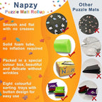 Napzy Puzzle Mat, Jigsaw Matt Rollup 8PCS Sorting Trays Up to 1500pcs Puzzles Matt Rollup 45.6 x 26.3 in Jigsaw Keeper and Saver Jigsawes Pad Has Storage Bag for Puzzle Lovers, Felt Matted Black