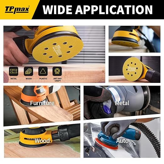 100PCS 5 Inch 100 Grit 125mm 8 Hole Sanding Discs Sandpaper - Premium Gold Round Hook and Loop for Random Orbital Sander - Ideal for Wood, Metal, Automotive