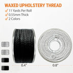 VONEEDL Heavy Duty Sewing Needles (11 PCS) & Waxed Thread (2 Black and 2 Grey Colors) - Upholstery Repair Kit for Leather, Canvas, Quilting & More