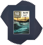 Mat Board Center, Pack of 10, 8x10 for 5x7 Dignity Blue Color Mats - Bevel Cut, Acid Free, 4-ply Thickness, White Core - for Pictures, Photos, Framing