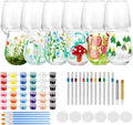 WJXCYGG 6 Sets Paint Your Own Wine Glass Set 6 Wine Glass 36 Glass Painting Acrylic Paint Strips 2 Glass Liner Pen 12 Markers with 12 Brushes and 6 Palette for Adults Lady Night Couple (Stemless)