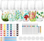 WJXCYGG 6 Sets Paint Your Own Wine Glass Set 6 Wine Glass 36 Glass Painting Acrylic Paint Strips 2 Glass Liner Pen 12 Markers with 12 Brushes and 6 Palette for Adults Lady Night Couple (Stemless)