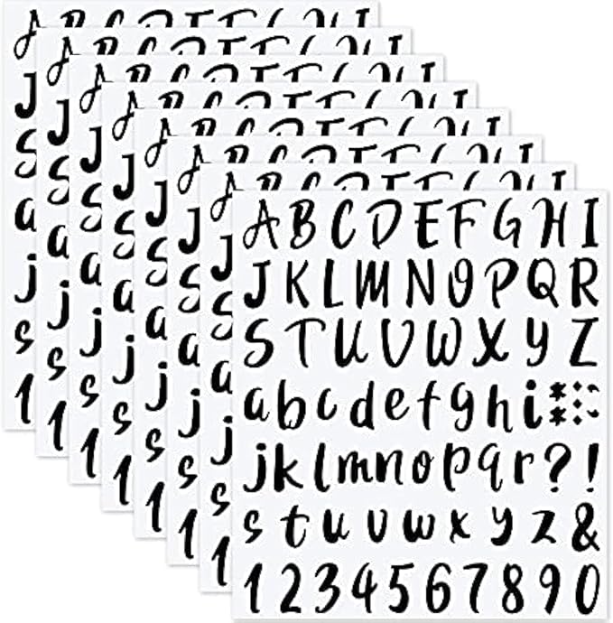 Outus 576 Pieces 8 Sheets Letters Stickers Self Adhesive Vinyl Letter Alphabet Number Stickers Mailbox Numbers Sticker, Decals for Classroom Decor, Sign, Door(Black,1 Inch)