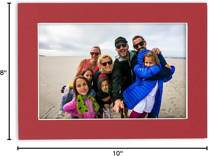 Pack of 25 Acid Free 8x10 Mats Bevel Cut for 5.5x8.5 Photos - Deep Red Precut Matboards With Backing Boards and Clear Photo Mat Bags For Pictures, Photos, Framing - 4-ply Thickness