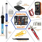 Electric Sodering Iron Kit set 110V 60W Adjustable Temperature Soldering Iron Digital Multimeter 5pcs Soldering Tips Solder Wire Stand, Desoldering Pump Tweezers Welding Tool Screwdriver wire stripper