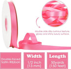 HUIHUANG Hot Pink Satin Ribbon 1/2 inch X 50 Yards Continuous, Double-Faced Satin Pink Ribbon for Gift Wrapping, Bows, DIY Crafts, Flower Bouquet, Bridal Shower Wedding Decor