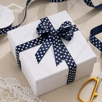 Polka Dot Grosgrain Ribbon 5/8 Inch, 25 Yards Spool Navy Blue and White Dot Craft Ribbon for Christmas Gift Wrapping DIY Crafts Hair Bows Wedding Party Decor Sewing and Home Decoration