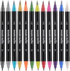 Colourcolor Pack of 12 Metallic Marker Pens - Dual Tip Brush & Fine Point Pens for DIY Album, Black Cards, Rock Painting, Card Making, Scrapbooking, Fabric, Metal, Ceramics, Wine Glass