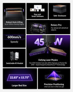 WECREAT Vision Pro 45W Laser Cutter and Engraver with Air Assist, HD Camera & Auto-Lifting, Laser Cutter Cuts 1” Wood, Full Enclosure Laser Engraving Machine for Wood and Metal, Acrylic, Leather etc