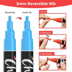 Fine Tip Chalk Markers - Pack of 40 (Neon, Classic & Metallic) Chalk Pens - For Chalkboard, Blackboard, Window, Labels, Bistro, Glass - Wet Wipe Erasable - 3mm Reversible Tip