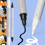 ARTISTRO 2 White Dual-Tip Acrylic Paint Pens - Multisurface Markers for Fabric, Plastic, & More, 5mm Dot + 1mm Fine Tips (Dual Tip Brush + Fine, Black&White)