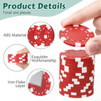 100 Pcs 11.5 Gram Poker Chips ABS Monte Carlo, 40 mm Bingo Chips Tokens Markers Blank Counting Bulk for Blackjack, and Card Night Poker Games