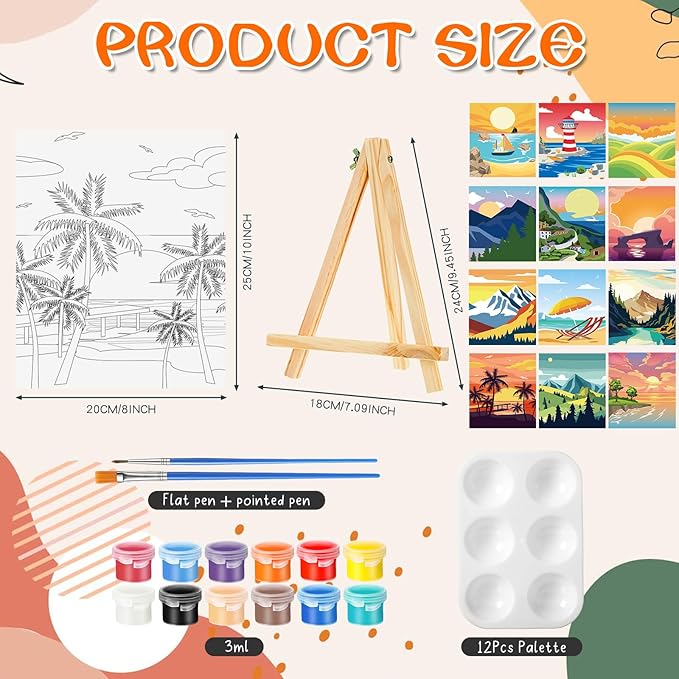 Zhanmai 12 Pack Pre Drawn Canvas for Painting Sip and Paint Kit 8" x 10" Paint Party Set Canvas Painting Pre Printed Canvases for Party Favor DIY Virtual Adult's Date Night(Landscape)