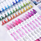 kander 12 Colors Dual Tip Acrylic Paint Markers, Yellow Orange Color — Extra Fine & Soft Brush Pen Set with Direct Ink Flow for Sketching, Detailing, Coloring on Wood, Canvas, Rock, Glass, DIY Crafts