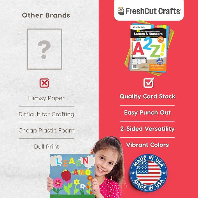 209 Pcs 3" Bright Bulletin Board Letters & Numbers, Capital, Numbers, Punctuation, US Made Card Stock Punch Out Letters for Poster, Bulletin Board, Classroom - Precut